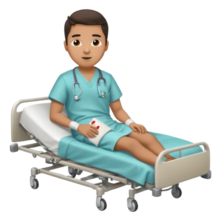 Hispanic young man with a broken leg in a hospital sticker