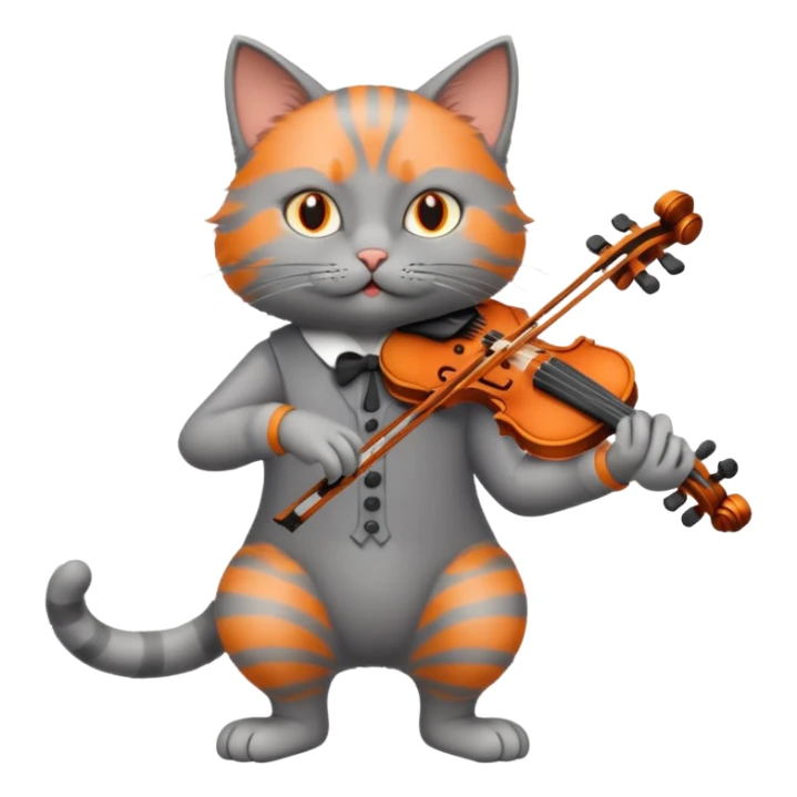grey cat play violin, long full body sticker