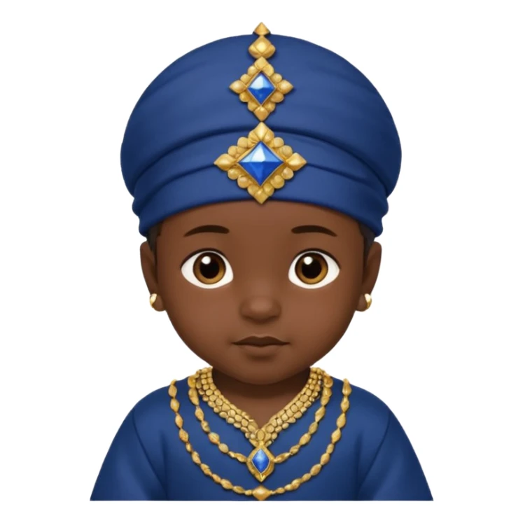  baby boy dressed in a dark blue ghalibiya with delicate decorations with a Red Moracain hat  sticker