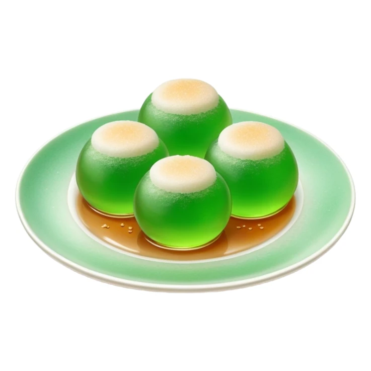 four green spherical warabi mochi on the plate sticker
