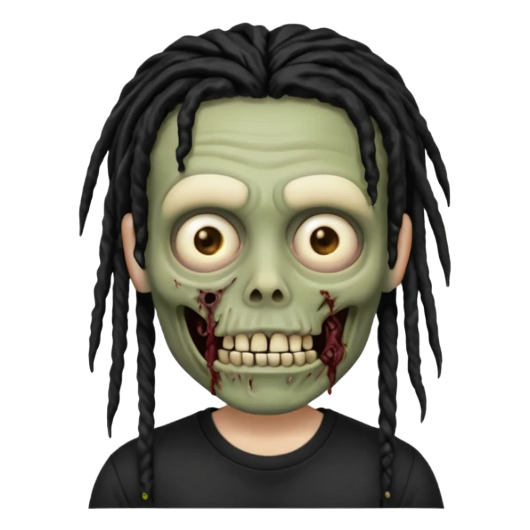 memoji iphone zombie with black dreads black tee and braces sticker