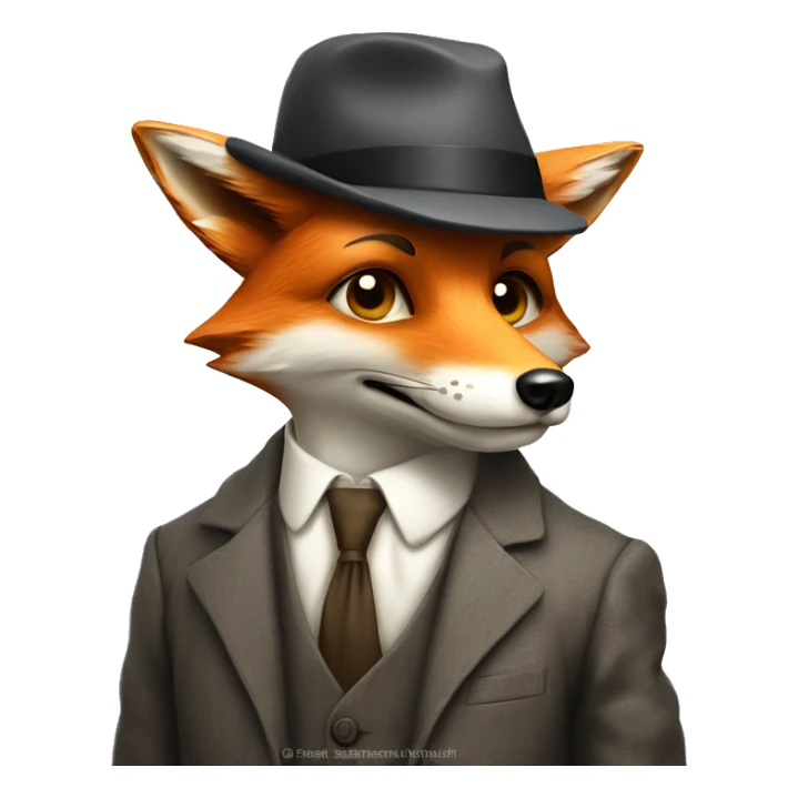 A scared humanoid fox in old fashioned suit and flat cap on it's head. sticker