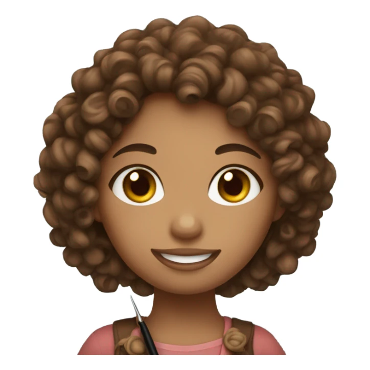Curly girl with brown hair holding a crochet hook sticker