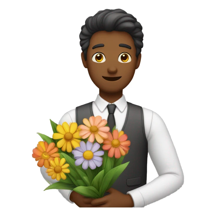 Monsieur qui pleure avec un bouquet de fleurs dans les mains sticker