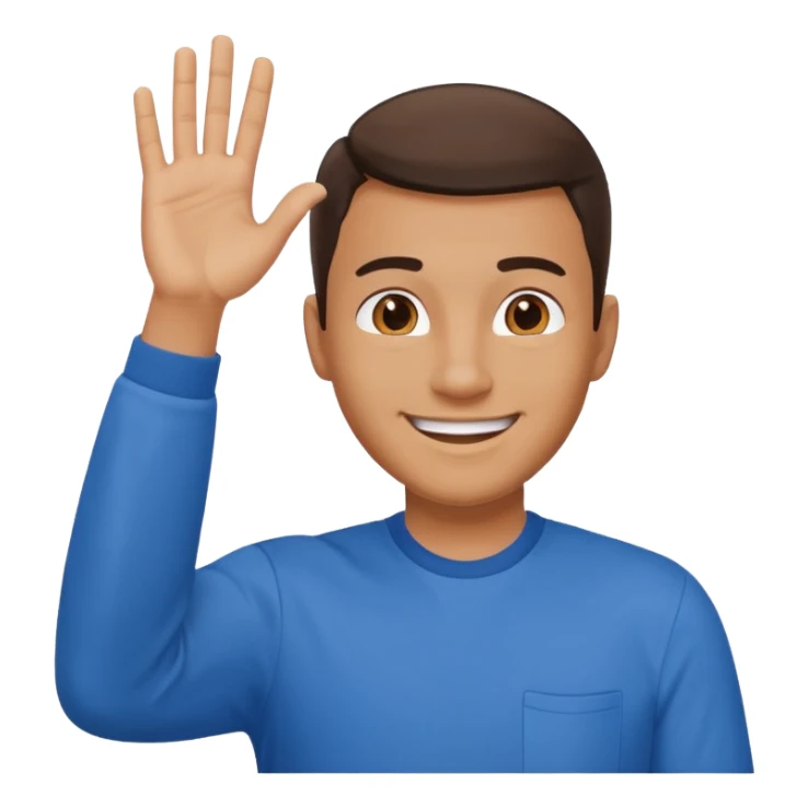 man with hand raised to volunteer sticker