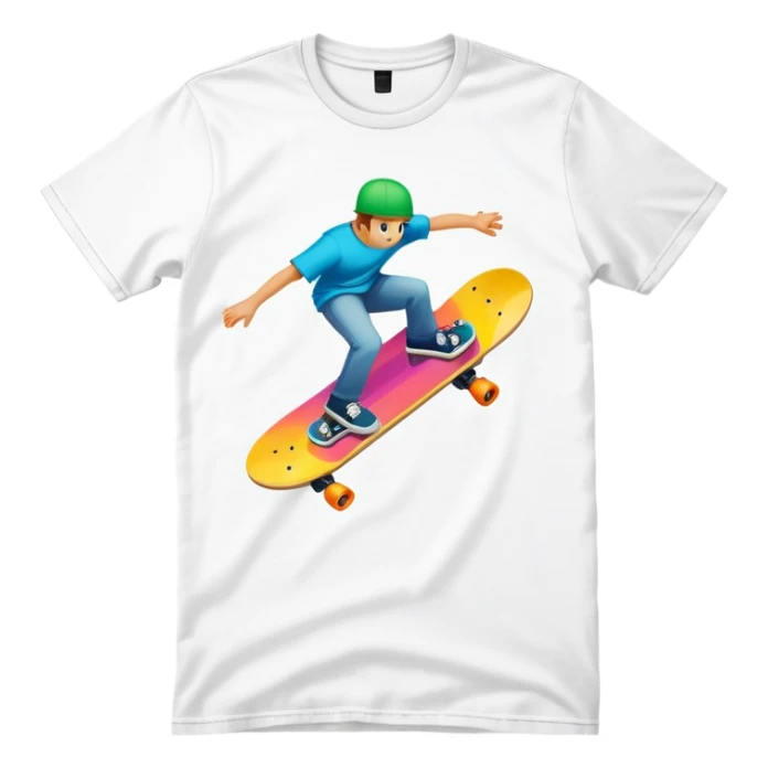 graphic tee shirt with a skateboard design sticker