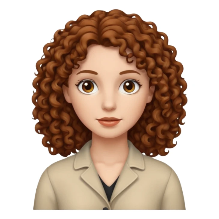 A white woman with brown curly hair and black eyes sticker