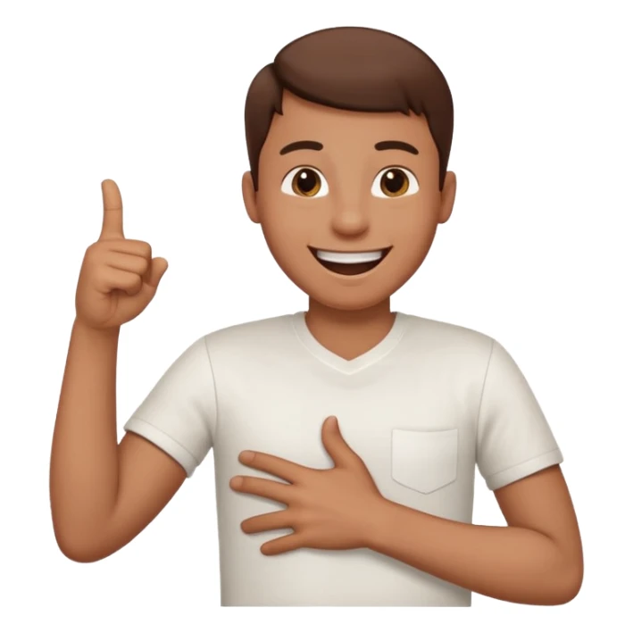 A person laughing with one hand pointing straight and one hand on his stomach sticker