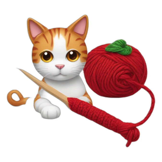 yarn with a crochet hook and a red and white cat nearby sticker