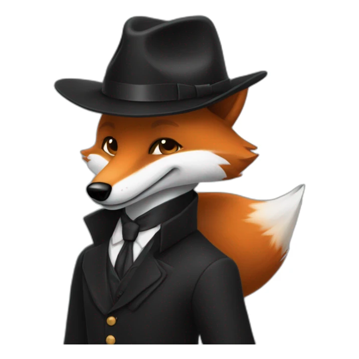Un renard en costume noir avec un chapeau fait 👋 sticker