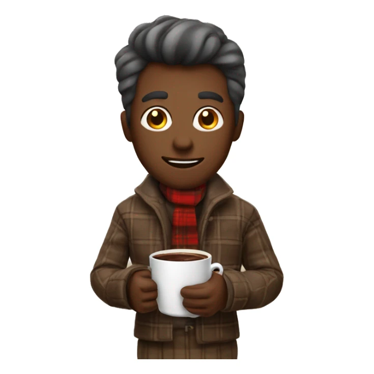 A man with a plaid on his neck holding a hot Cup of chocolaté sticker