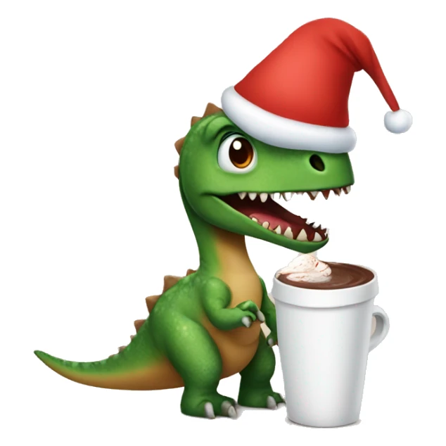 Dinosaur with a Christmas hat holding a hot chocolate  sticker