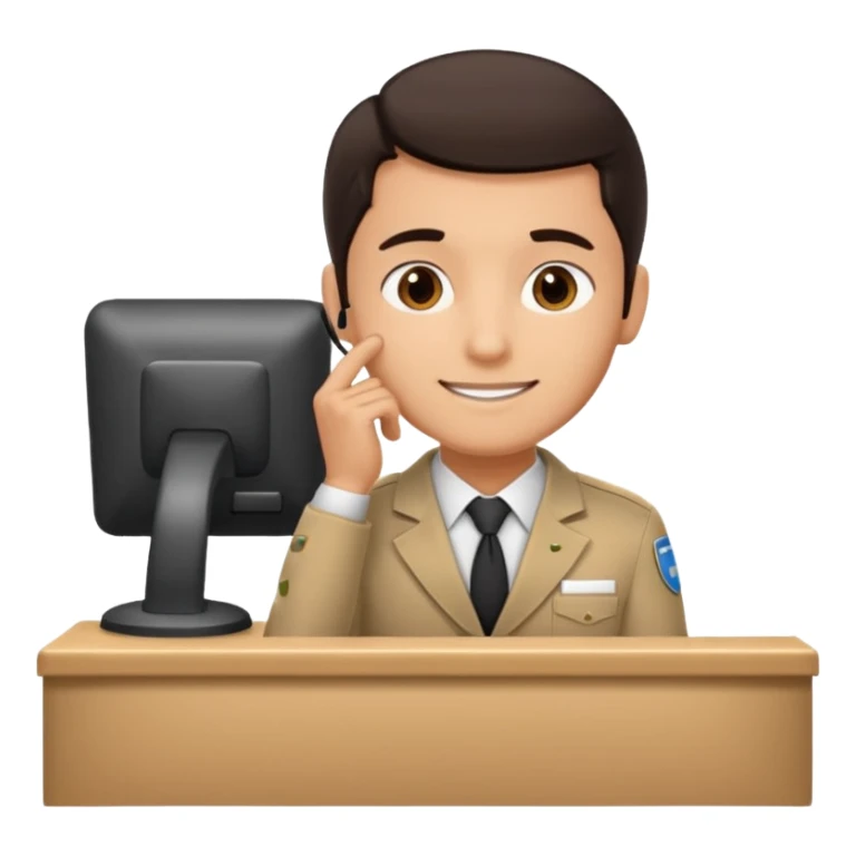 man in receptionist uniform thinking with his hand sticker