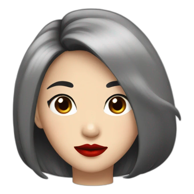 Asian girl with black hair with red lips sticker