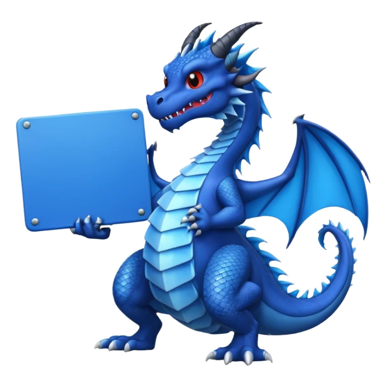 Black and blue dragon holding large blank sign sticker