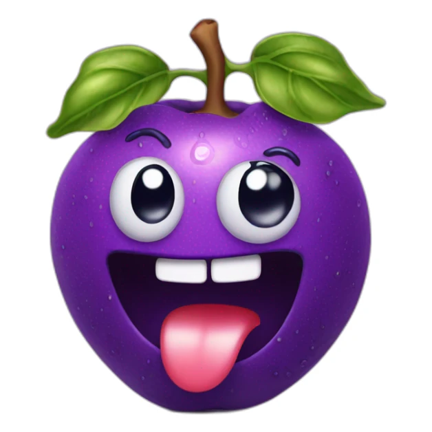 sweating purple fruit with face tongue out sticker