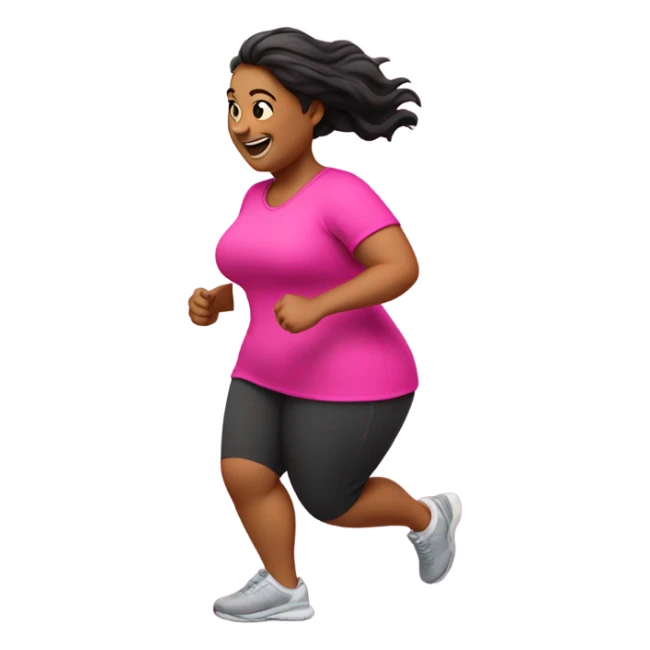 fat woman in pink shirt running happily sticker