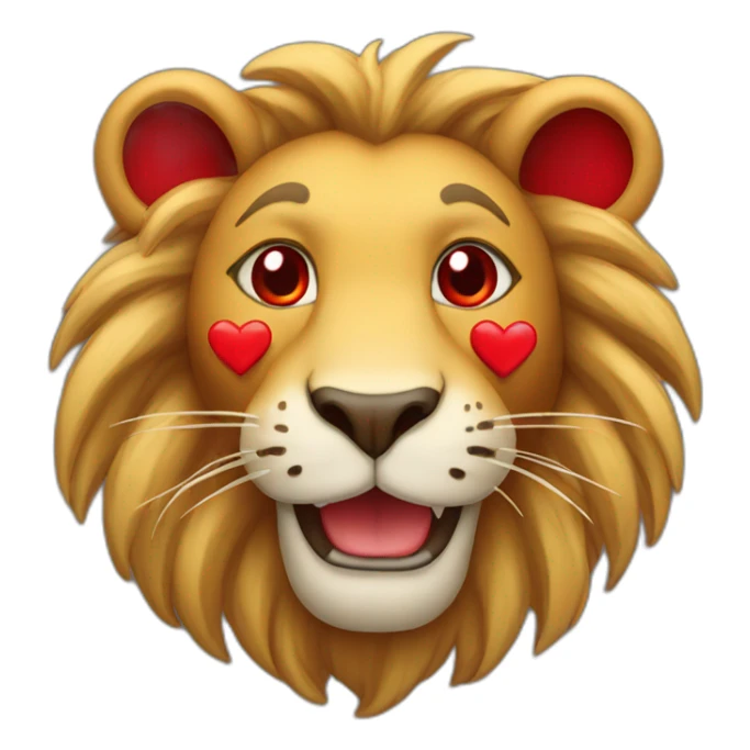 Lion smiling face with red hearts instead of eyes sticker