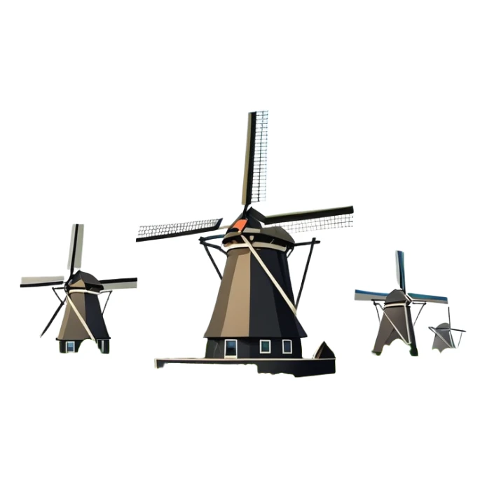 cinematic-realistic-kinderdijk-windmills-landmark-emoji,-showcasing-traditional-dutch-windmills-aligned-along-a-tranquil-canal,-with-lush-green-fields in a picture frame sticker