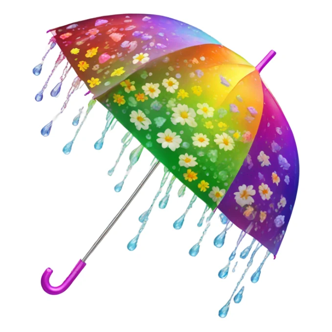 Rainbow umbrella made of flowers with dew drops dripping off and a large handle  sticker