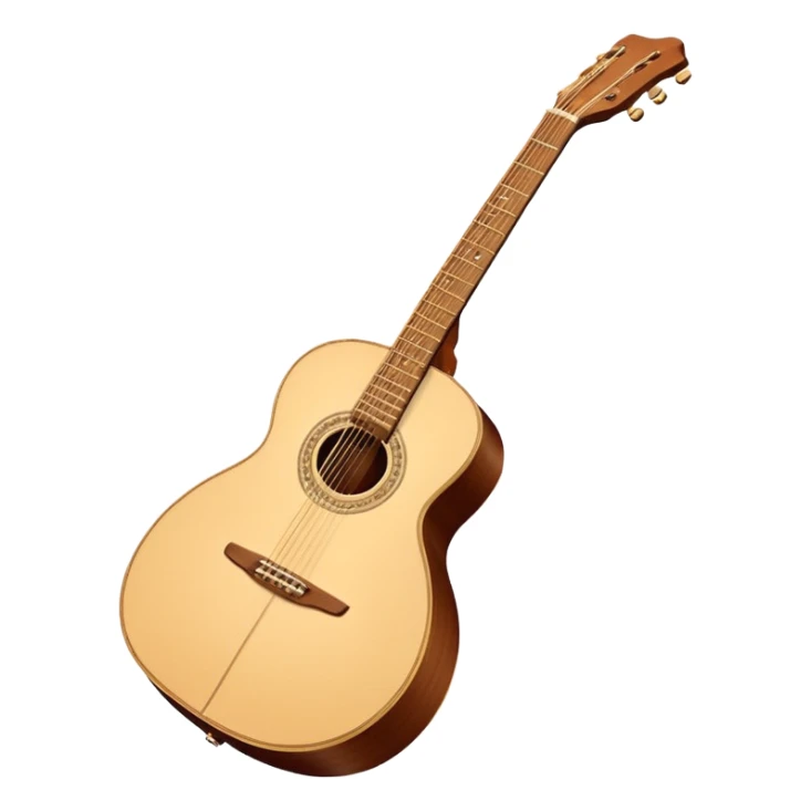 “Flat vector icon of a Cuban tres guitar in three-quarter view, warm brown wood, thick dark outline, minimal details, centered on a soft warm cream or beige rounded-square (or circle) background; outside that shape everything is transparent. High resolution PNG.” sticker