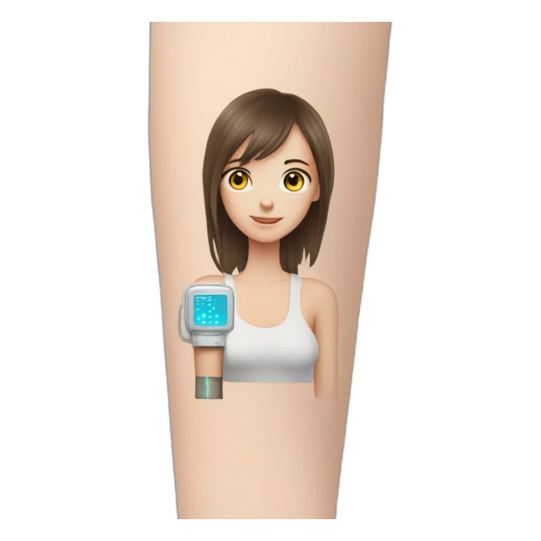 On the arm of a girl, there are testing electrodes sticker