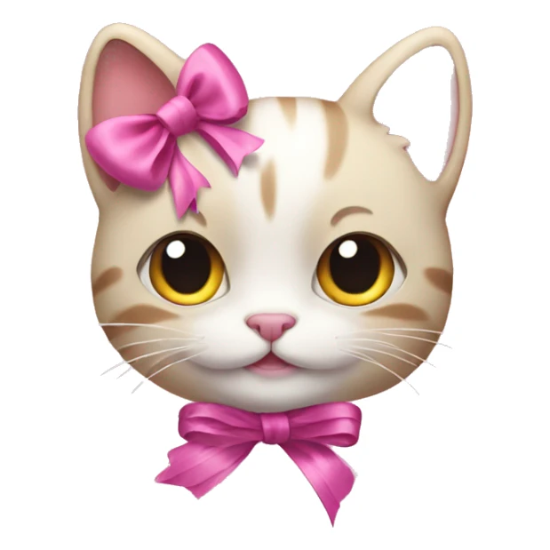 kitty with a ribbon and pink heart sticker