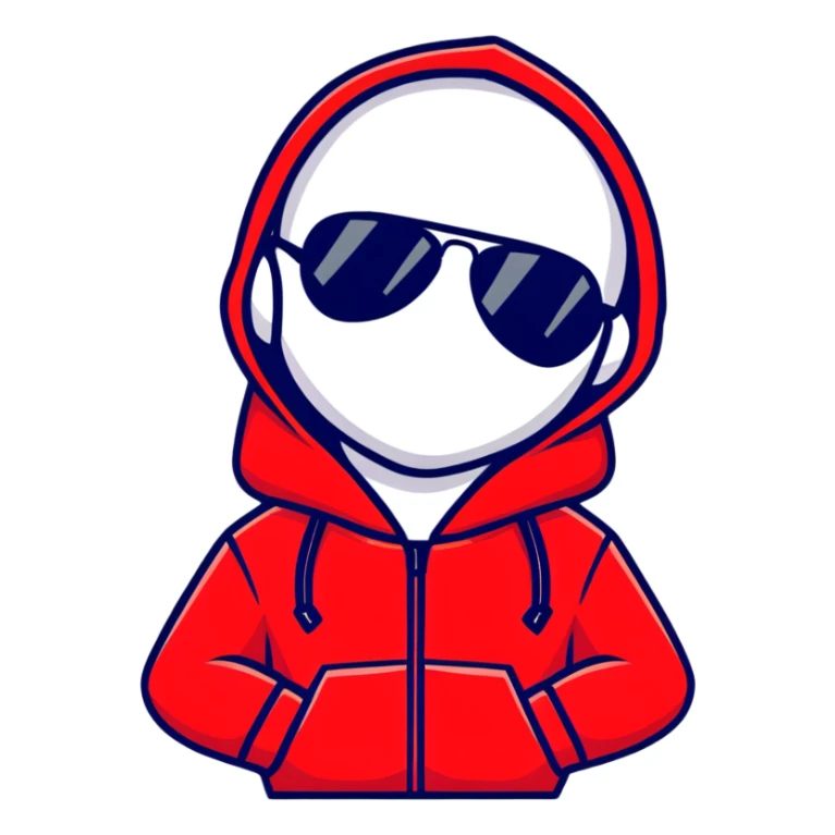 man with aviator sunglasses wearing a red hoodie sticker