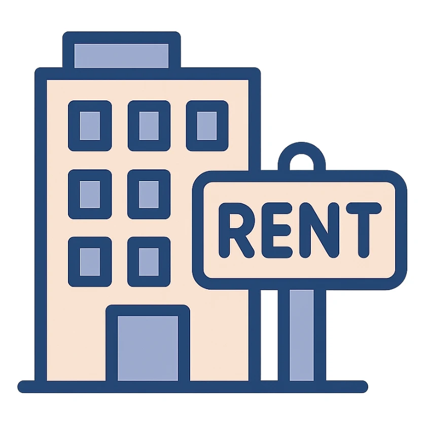 apartment rent icon, modern, clean lines, simple color palette sticker