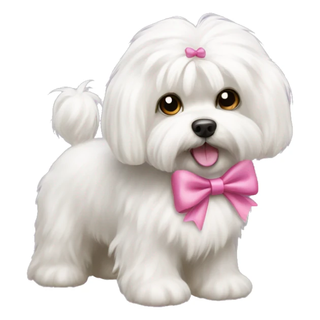 White fluffy Maltese dog with a pink bow  sticker