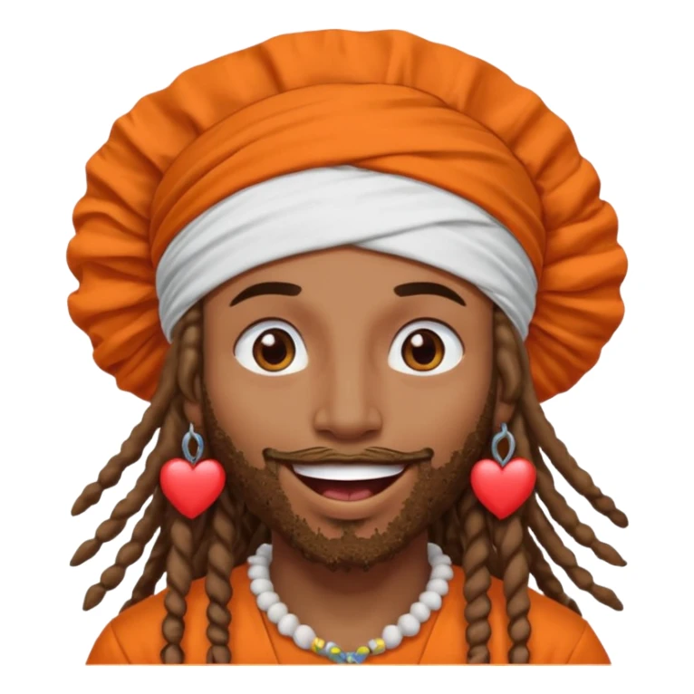 Brownskin man with long dreadlocks orange shirt add white ruffled turban with hearts in both eyes mouth open  sticker