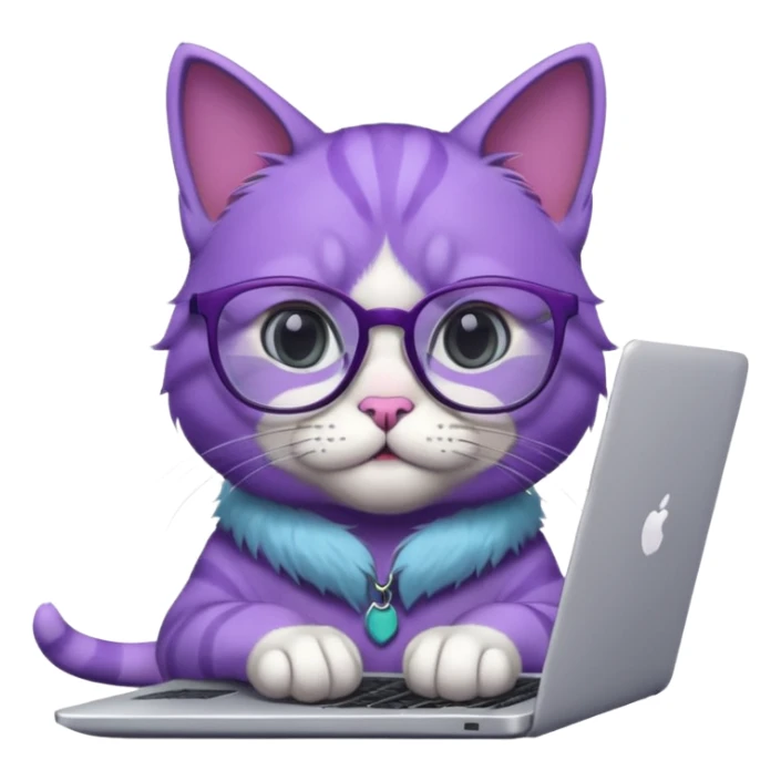 smart purple cat in glasses with laptop sticker