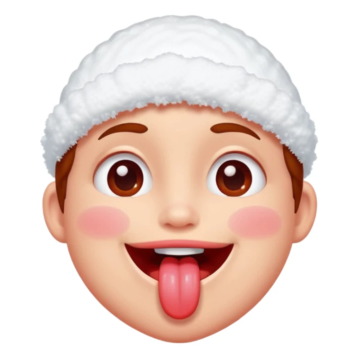 Someone got hit with a snowball and has snow on their face but is happy and smiling with their tongue out but their eyes are red sticker