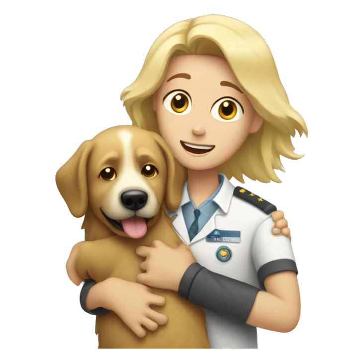 a vet hugging a shaggy blonde dog sticker