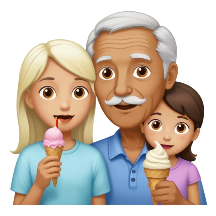 Old man and young girl eating ice cream sticker