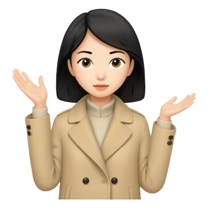 asian young woman black-haired in beige coat sticker