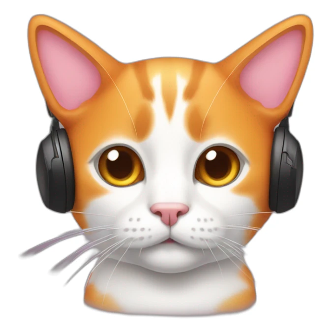 orange cat, pink nose, white nose bridge, white mouth, white chest, wearing headphones sticker