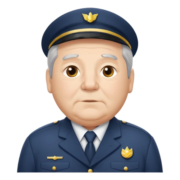 Older Male: gray hair at sides, slight wrinkles, wearing uniform, lightly obesity sticker