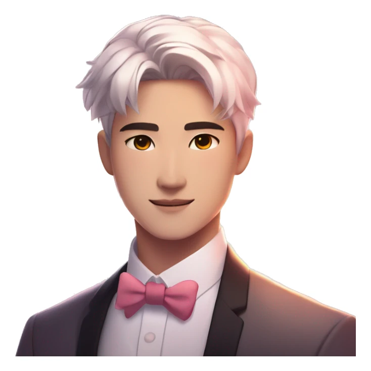 Gorgeous romantic anime style Asian formal modern gentlemanly guy with flowers and blushing face aesthetic trending style outside with colorful gradient bright light colors sticker