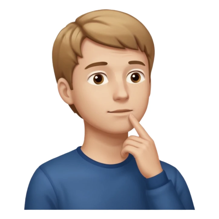 white guy looks up, stands sideways, puts hand to chin, thinks sticker