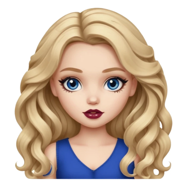 pale skin, girly bratz baddie, beautiful dark blue eyes, bratz makeup, long dark blonde wavy hair sticker