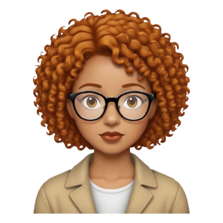 light skin black woman with short ginger curly hair and glasses, neutral expression sticker