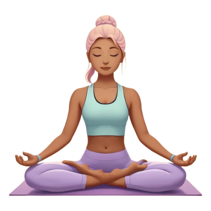 A peaceful person practicing yoga on a calm sea beach at sunrise, in a serene meditative pose. Soft pastel colors surround the scene, with gentle waves in the background and smooth, flowing lines representing balance and tranquility. The atmosphere feels centered and mindful. sticker