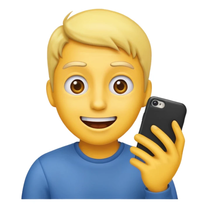 Emoji surprised while looking at his own phone sticker