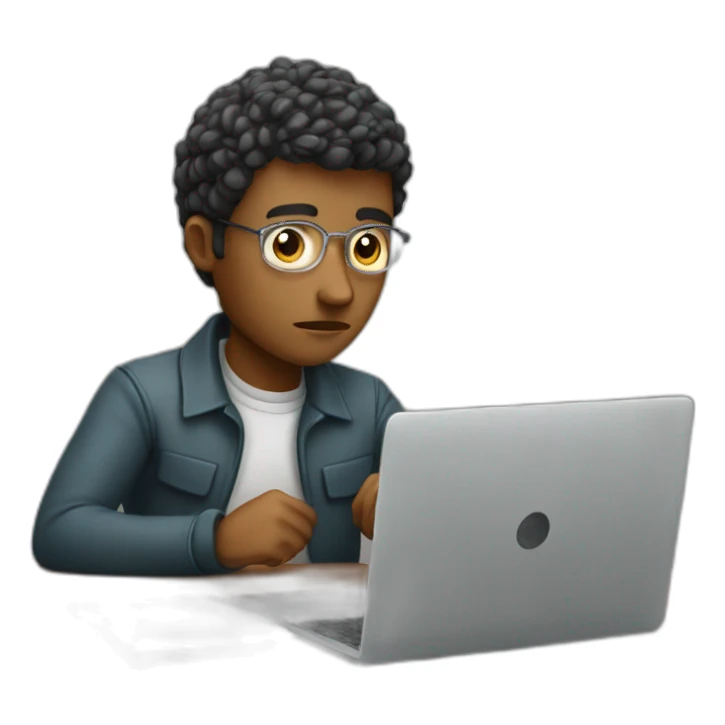 a persona sitted and very focused on his laptop sticker