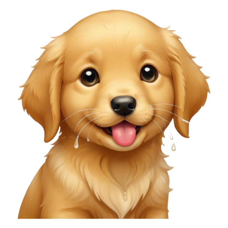 Cute golden retriever puppy licking sticker