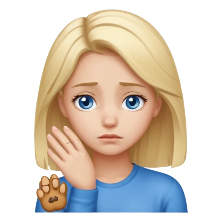 A girl holding its forehead with its paw because it has a headache sticker