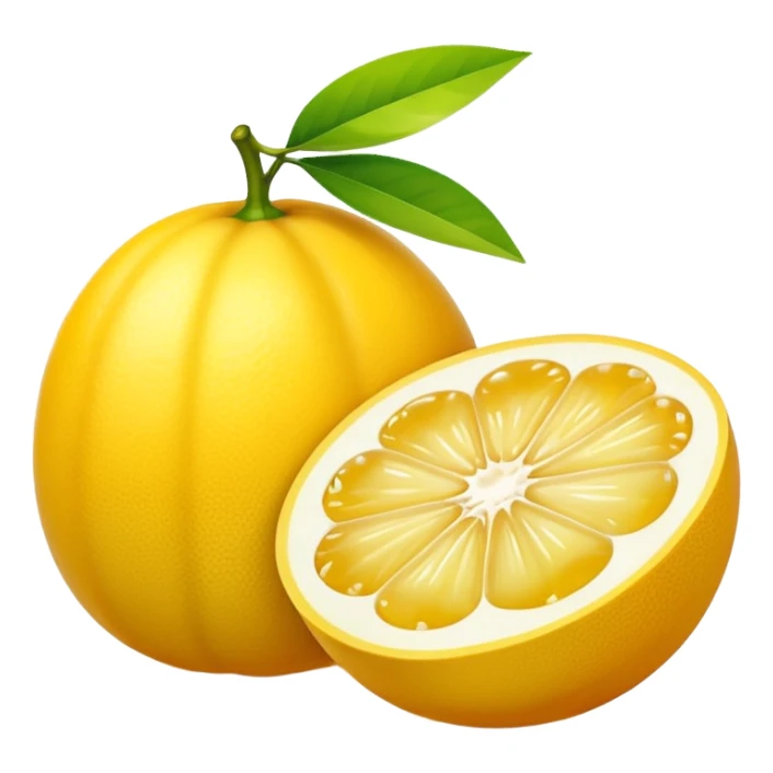 A halved yuzu fruit, in Apple iPhone emoji style. Bright yellow skin with subtle texture, juicy interior visible, vibrant colors, smooth gradients, glossy highlights, clean simple shapes, no outlines, slight 3D depth.
 sticker
