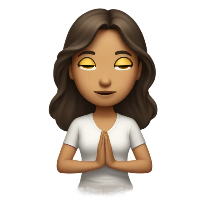 Brunette girl with beautiful hair meditating, white sticker