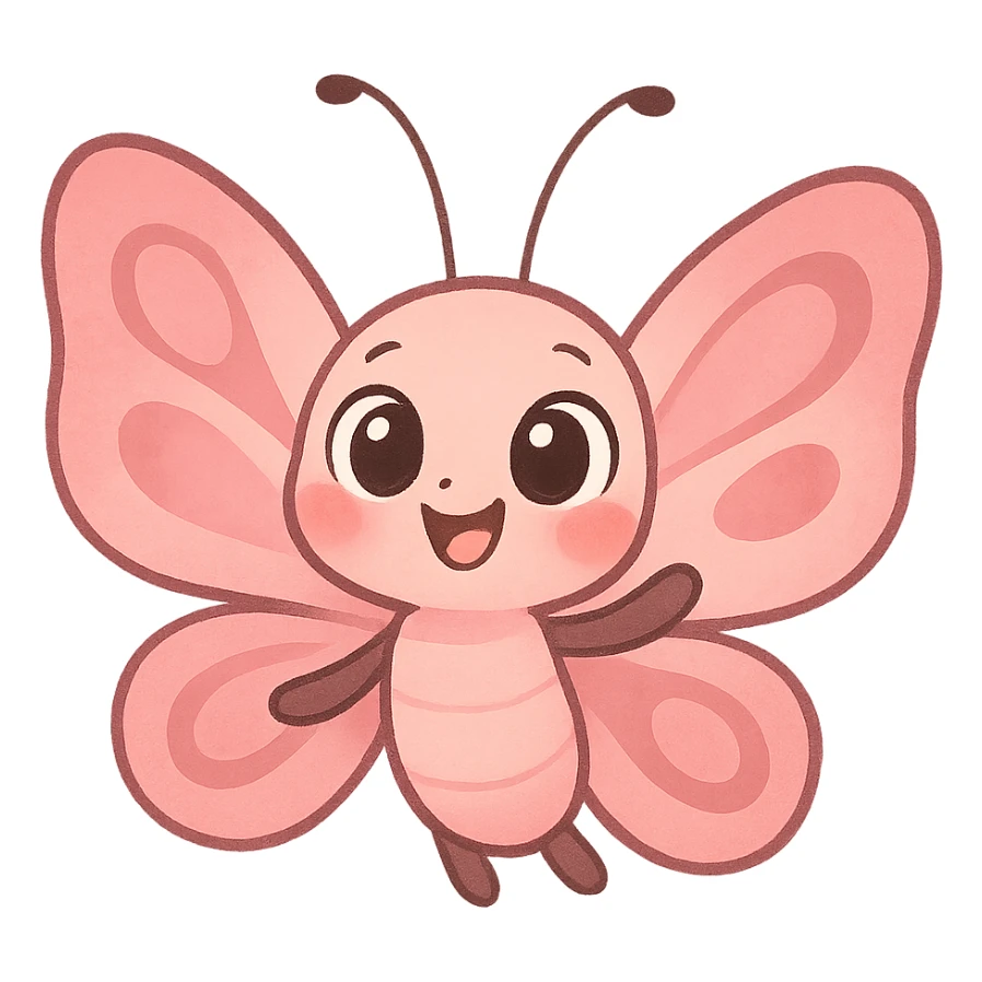 a cute pink butterfly, original design, big eyes, blushing cheeks, joyful sticker